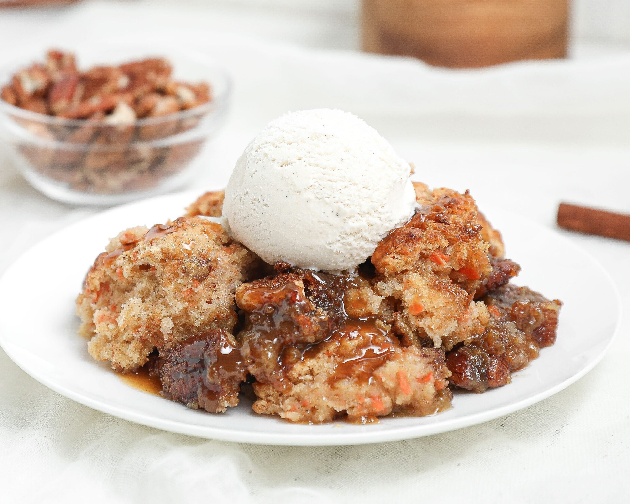 The original handwritten card for Carrot Cake Cobbler with Caramel Pecan Filling